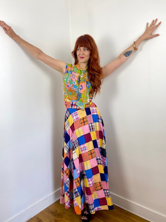 最大80％オフ 70s 60s Vintage Quilt Etsy - Skirt Maxi Checkered Patchwork スカート