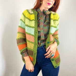 Vintage Hand Knit Striped Rainbow Cardigan Sweater image 1