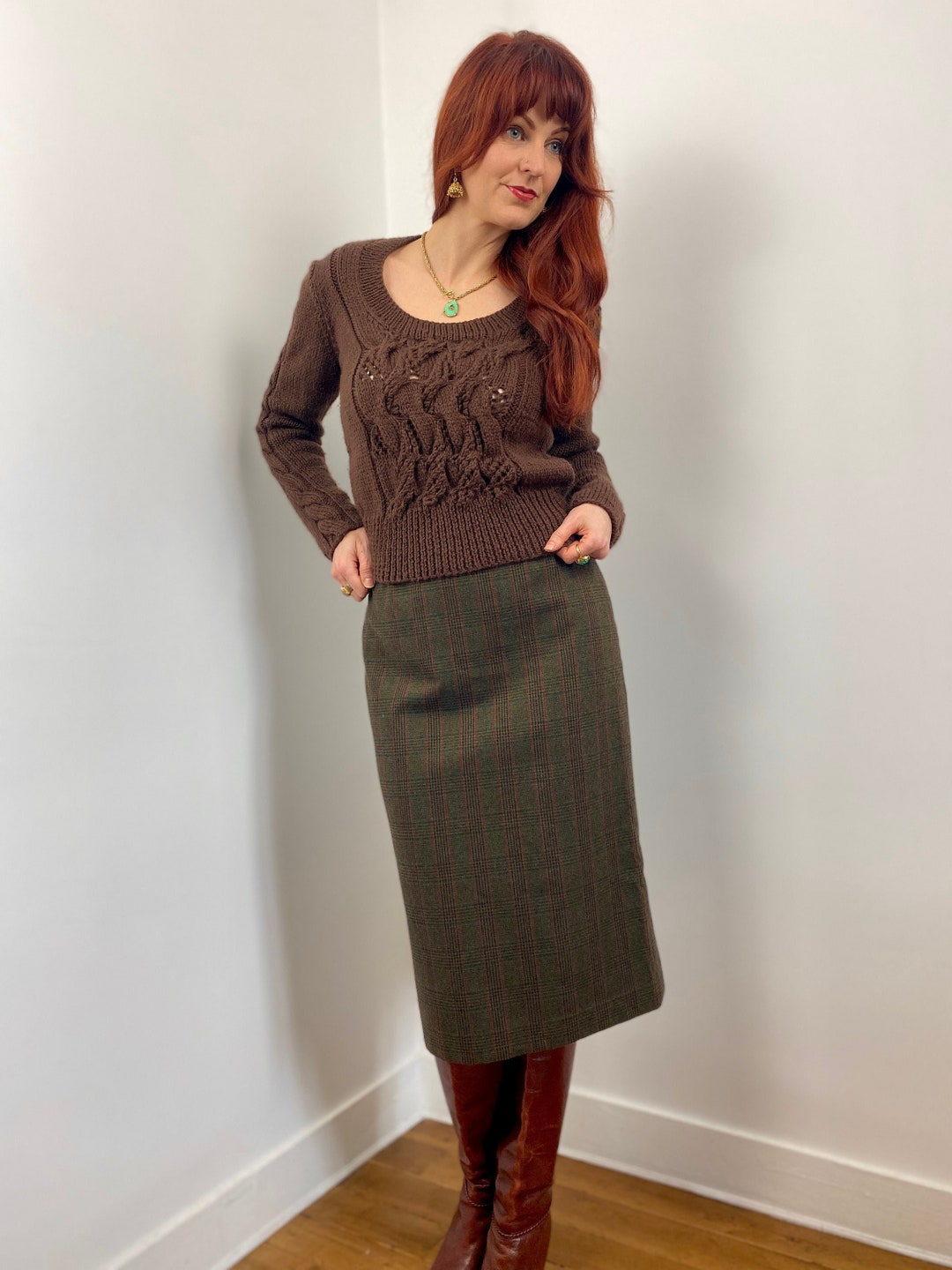 Plaid Pencil Shift Skirt