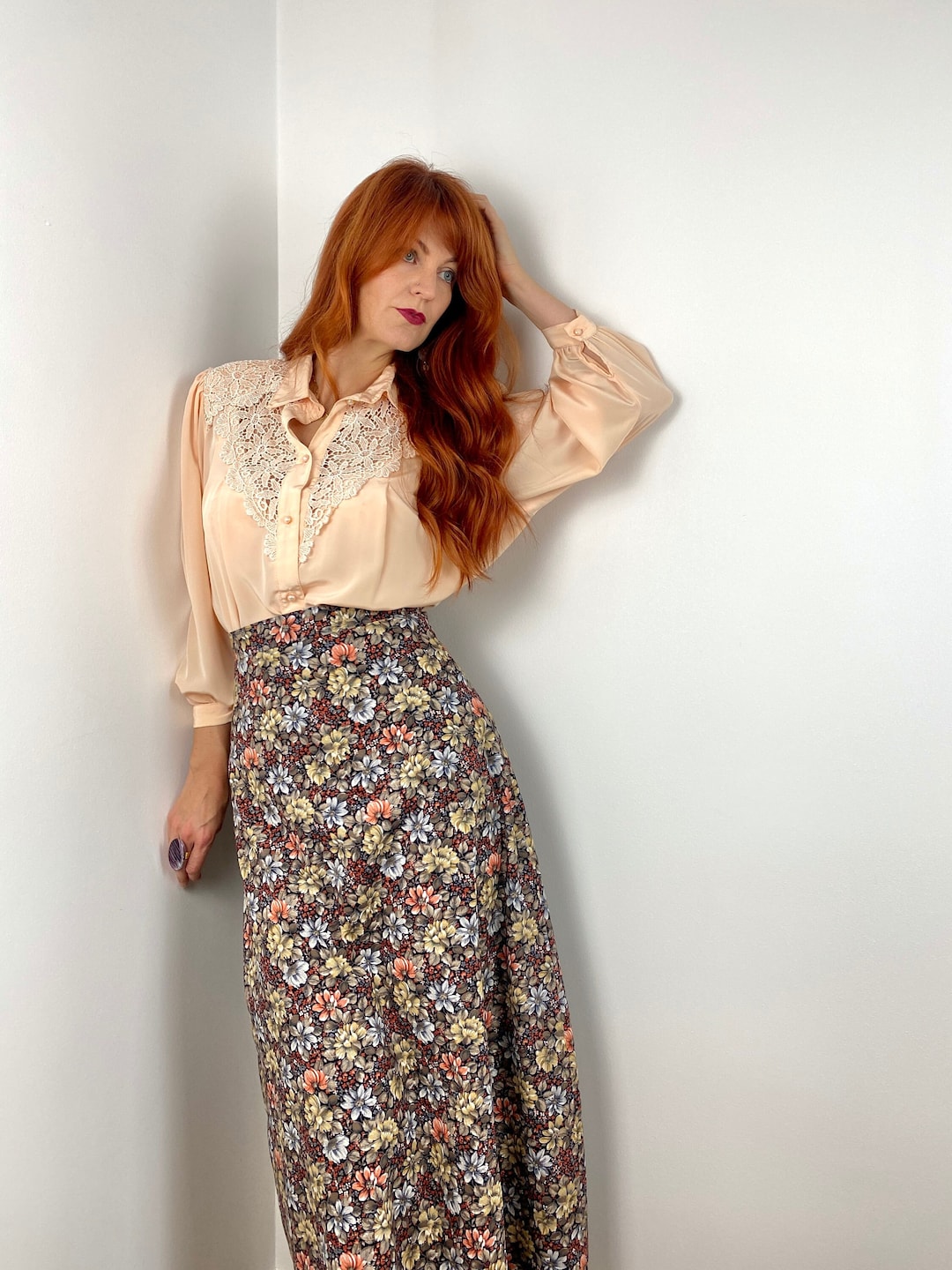 Vintage 70s A-line Maxi Skirt in Floral Print - Etsy