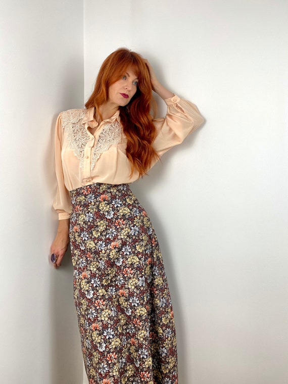 スカート 70s flower printed quilting long skirt Vintage 70s A-line Maxi Skirt in Floral Print - Etsy