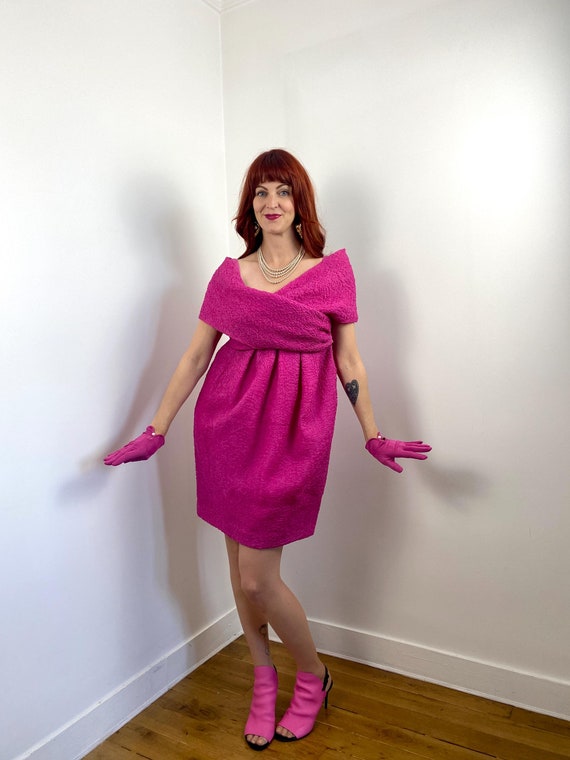 strapless open back dress Christian Lacroix Pink Print Silk Ruffle Dress S/S 1992