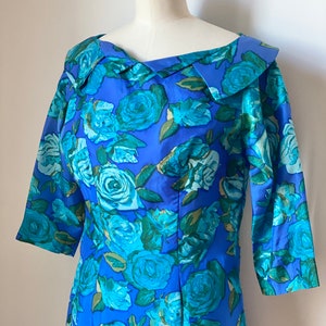 50s Rose Print Silk Dress image 3