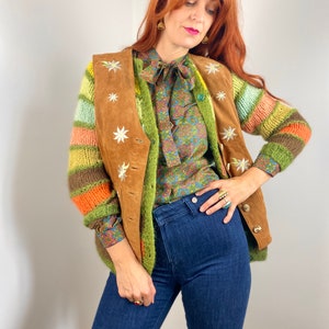 Vintage Hand Knit Striped Rainbow Cardigan Sweater image 3