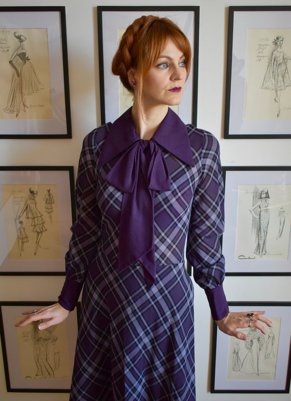 Fabulous Vintage 70s Purple Plaid Dress