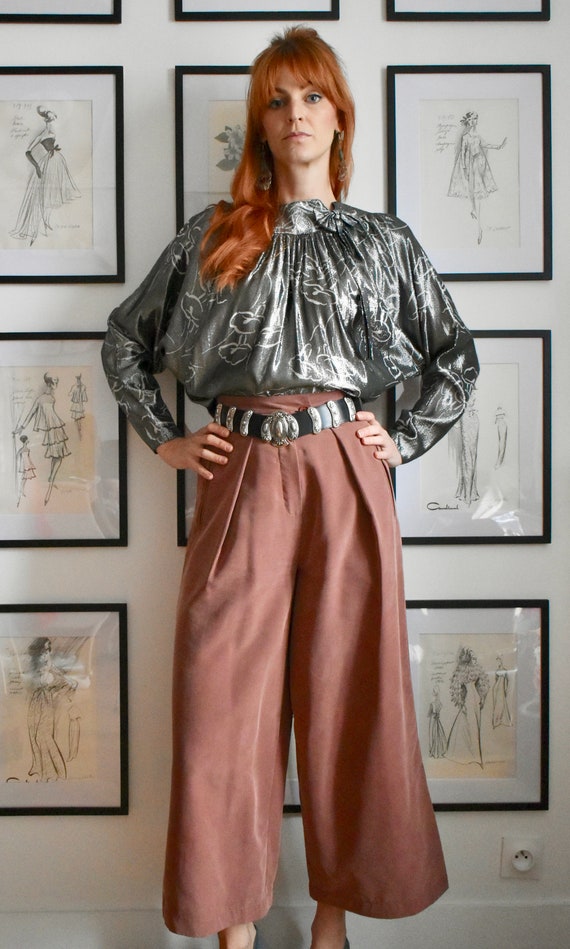Liquid Metallic 1980s Vintage Blouse