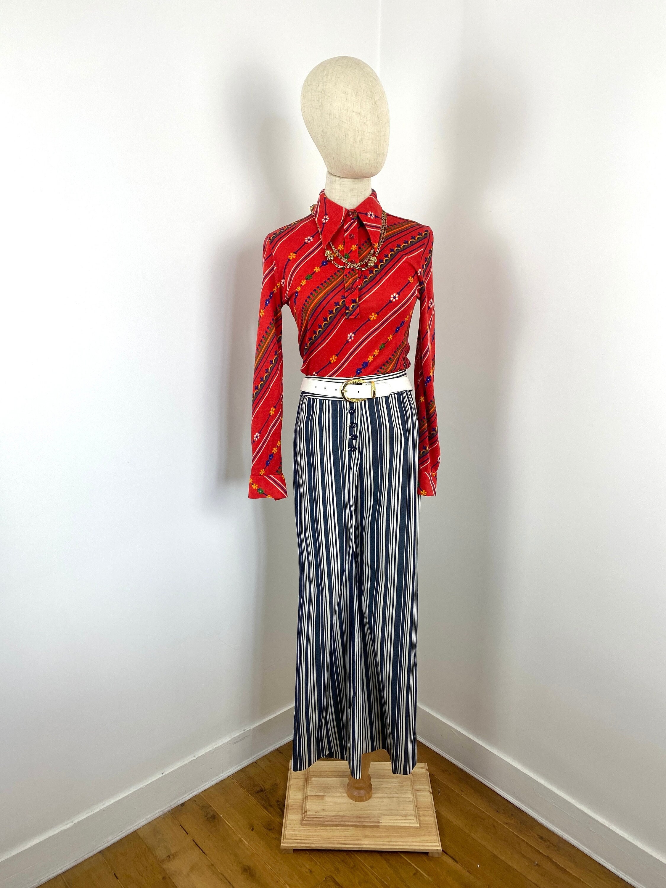 Vintage 60s 70s Vertical Striped Trousers / Pants - Etsy Canada