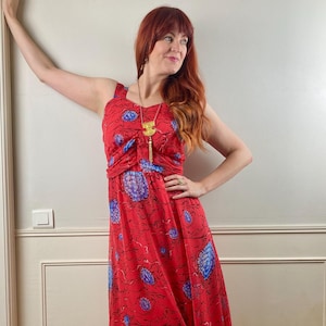 Vintage 1980s does 1930s / 1940s Long Sleeveless Floral Print Dress