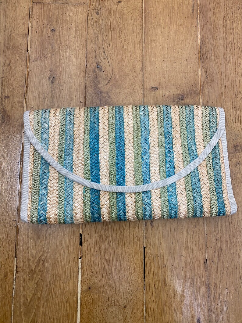 Vintage 60s Striped Straw Clutch Bag image 2