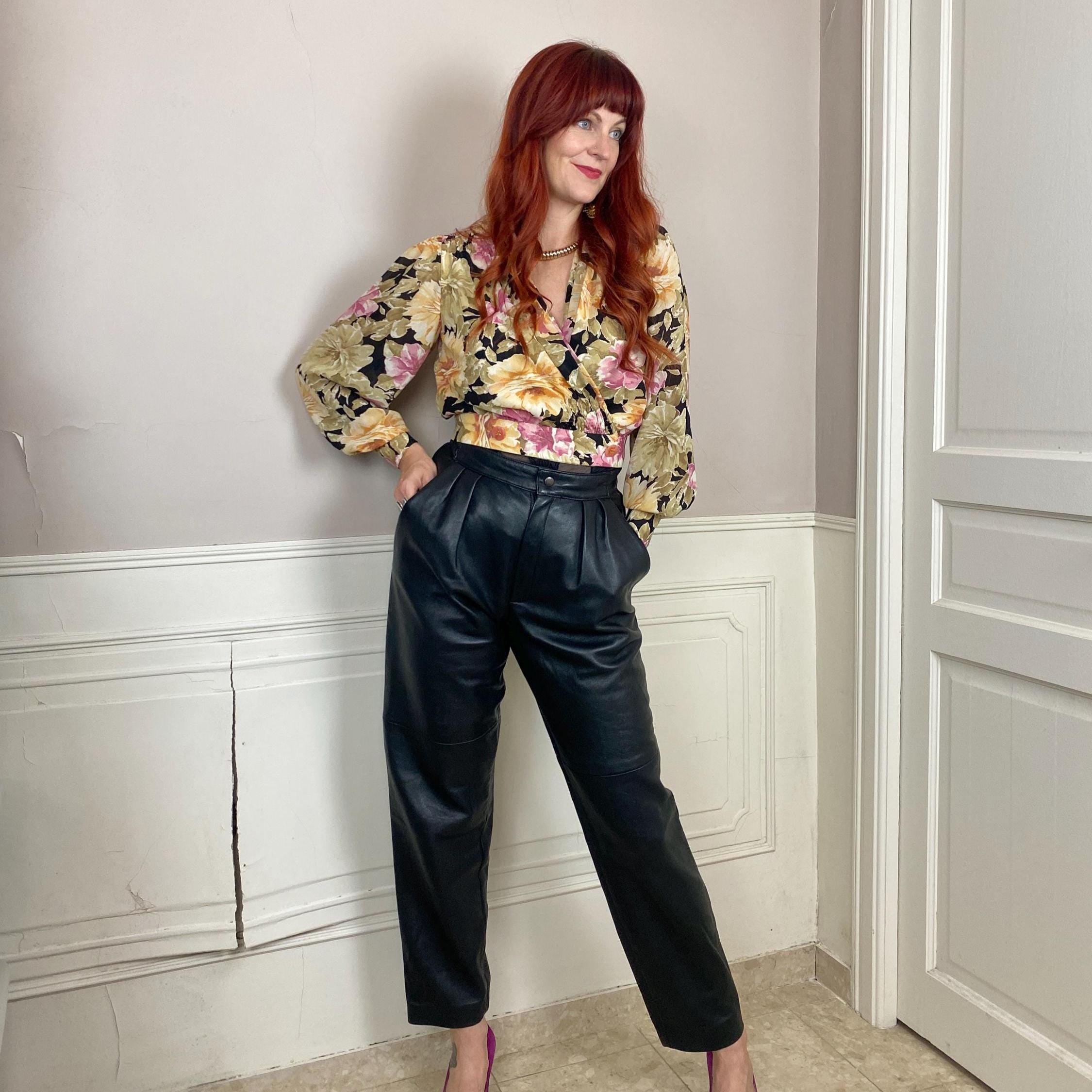 Vintage 1980s Pleated Straight Leg Black Leather Pants Trousers - Etsy