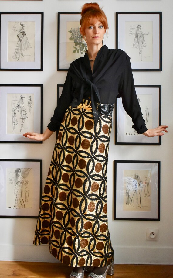 Swinging 60's Vintage Metallic Long Skirt