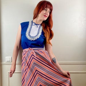 Vintage 1960s 1970s Striped Ruffle Midi Skirt