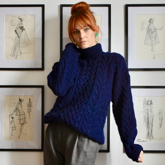 Vintage Navy Blue Cable Knit Sweater