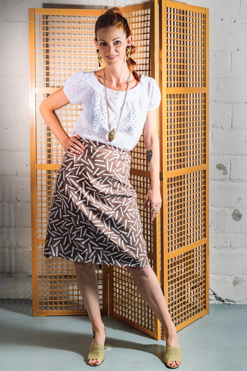 Vintage 80s Patterned Pencil Skirt image 1