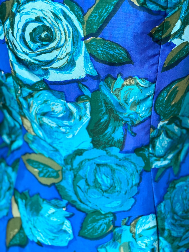 50s Rose Print Silk Dress image 6