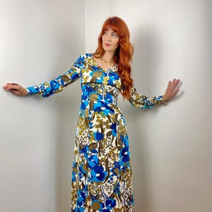 Vintage 70s A-Line Printed Maxi Dress