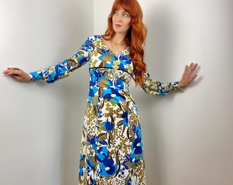 Robe longue imprimée trapèze vintage des années 70