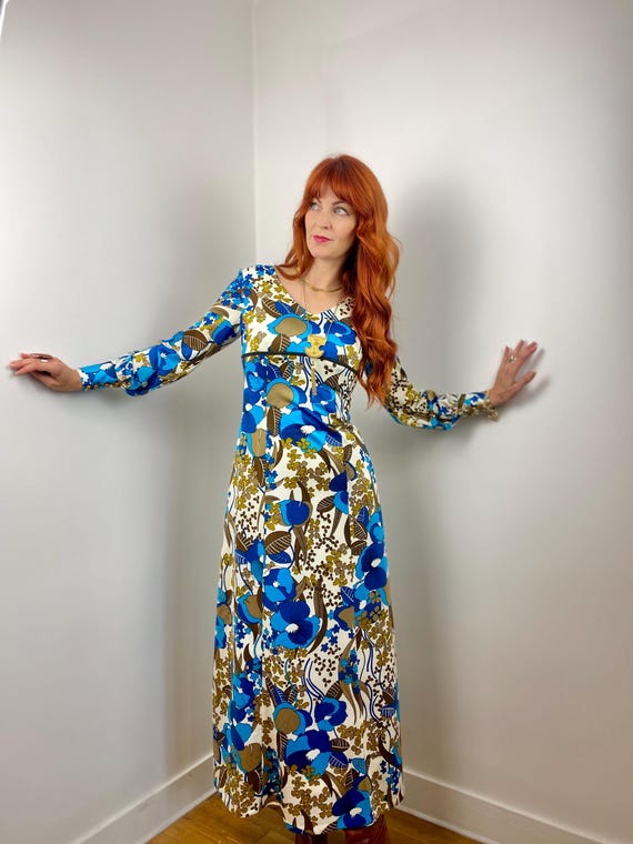 Vintage 70s A-Line Printed Maxi Dress