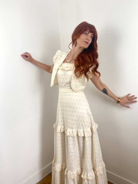 Vintage 70s Eyelet Lace Maxi Dress - Etsy Sweden