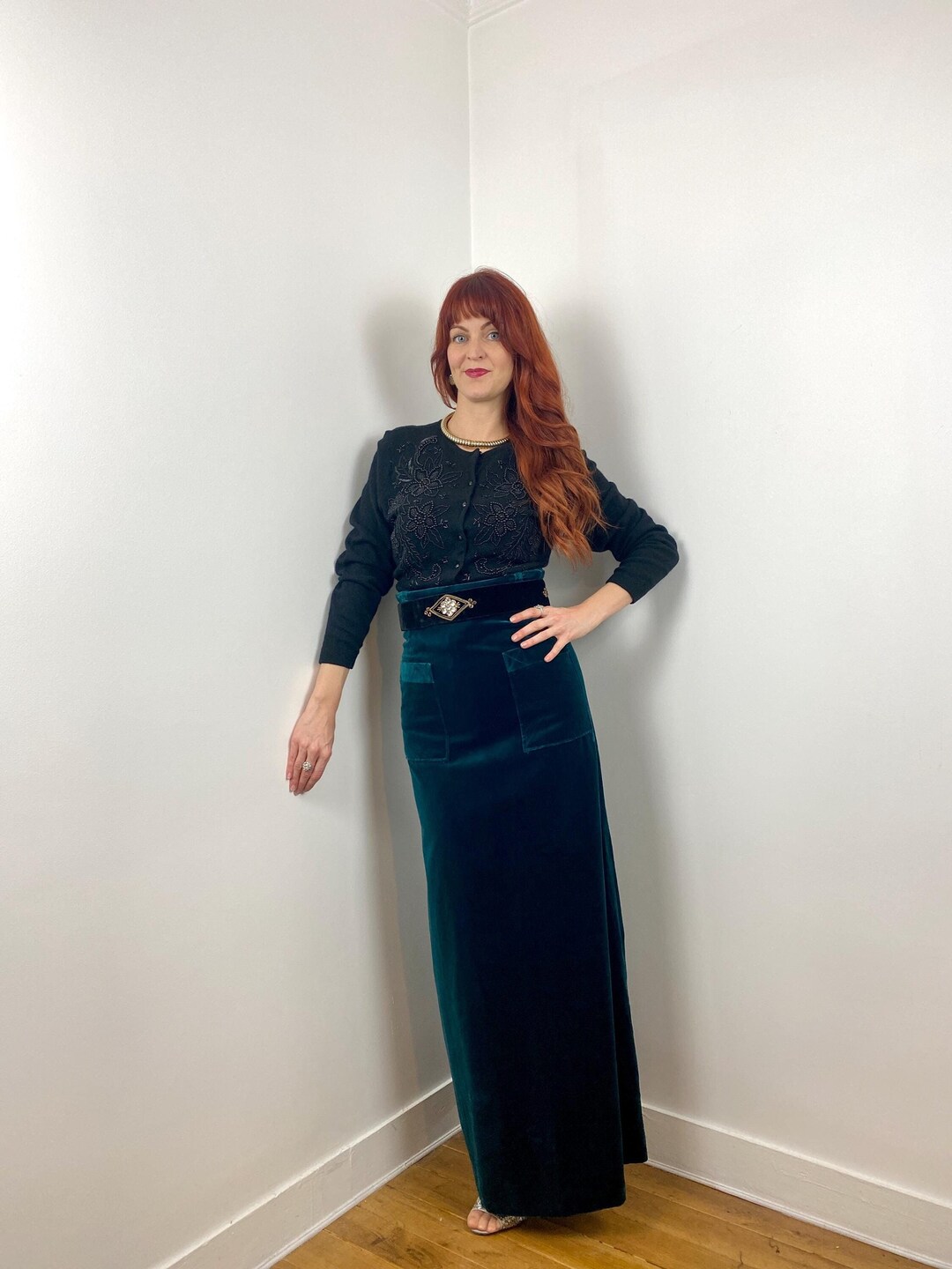 1970s Hermitt Velvet Print Maxi Skirt