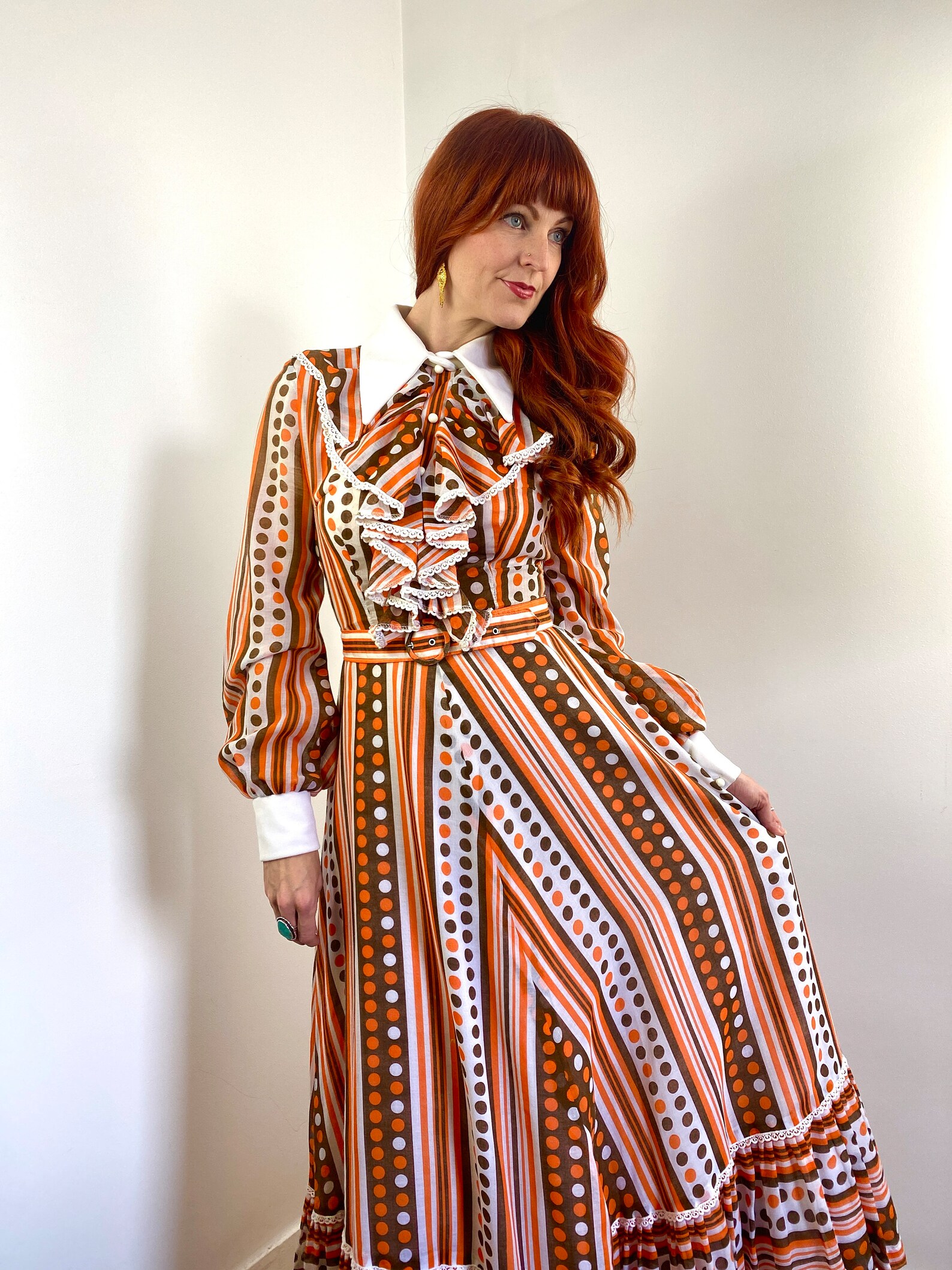 Vintage 60s 70s Ruffle Collar Maxi Dress - Etsy
