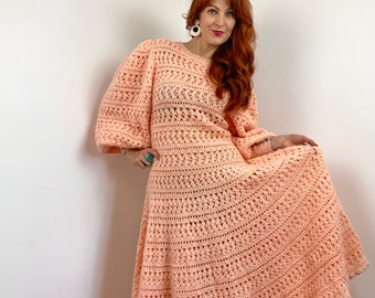 Vintage 70er Jahre Häkelkleid Maxikleid