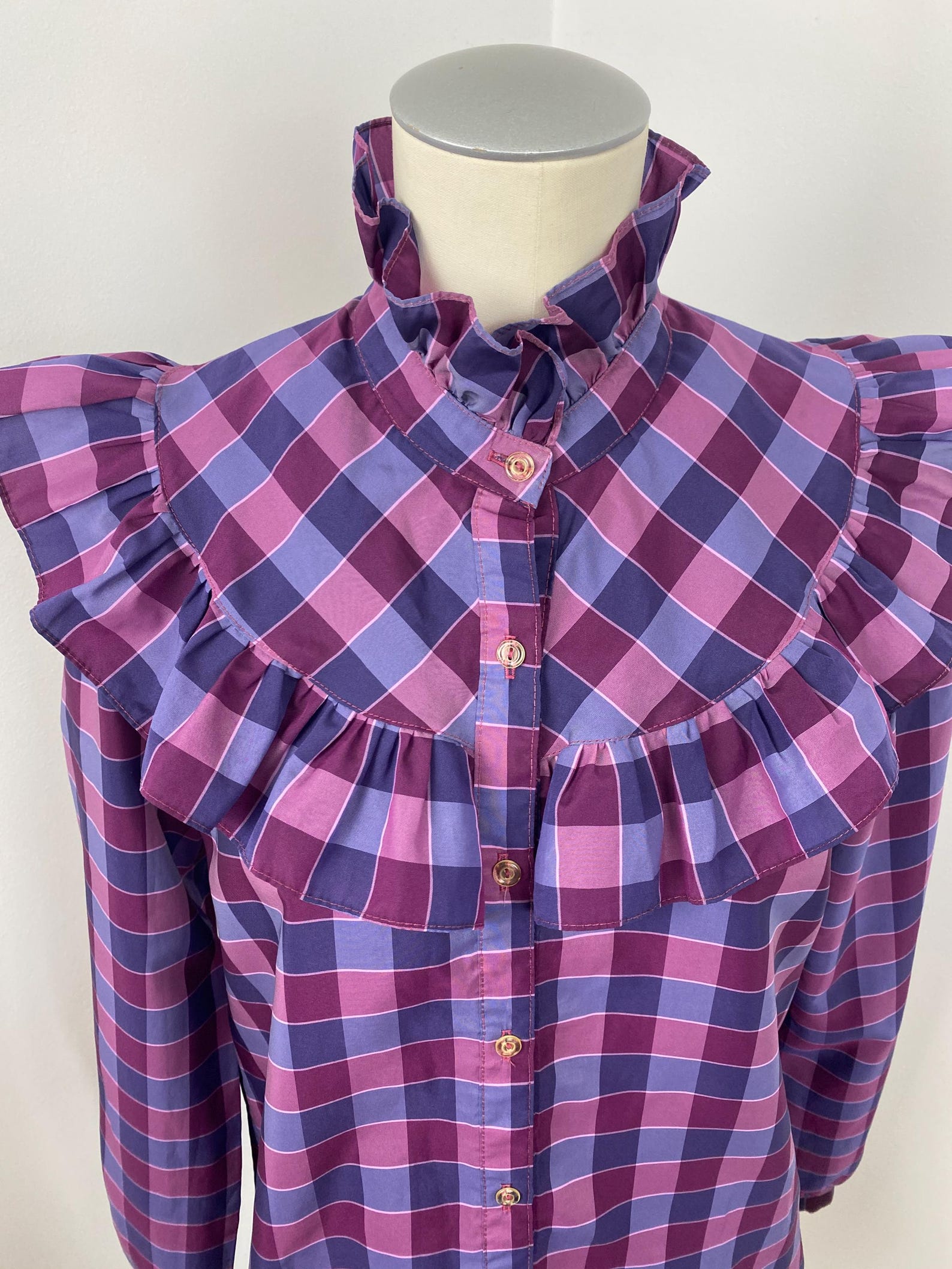 Vintage 80s Ruffle & Check Plaid Blouse - Etsy