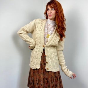 Vintage 70s Cable Knit Sweater Cardigan image 1