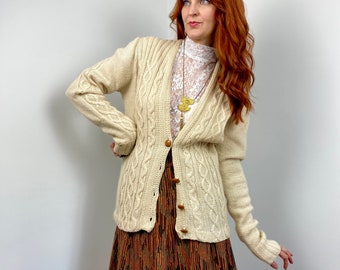 Vintage 70s Cable Knit Sweater Cardigan