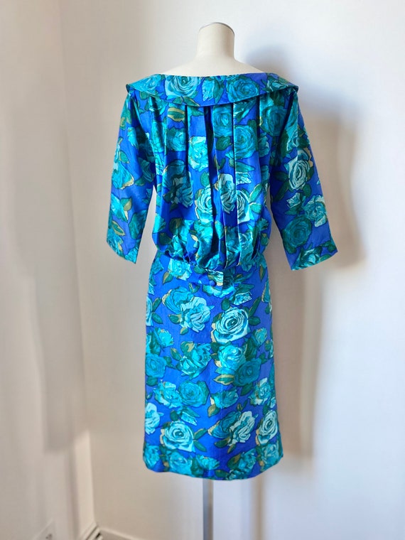 50s Rose Print Silk Dress - image 4