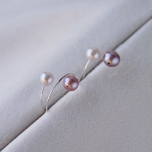 Minimalist Pearl Ring | Genuine Purple Pearl Ring | Dainty White Pearl Ring | 925 Sterling Silver Pearl Ring | Delicate Silver Ring