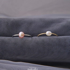 Tiny Pearl Ring | Dainty Freshwater Pearl Ring | Silver Stacking Ring | Pink Natural Pearl Ring | White Rice Pearl Gold Filled Ring