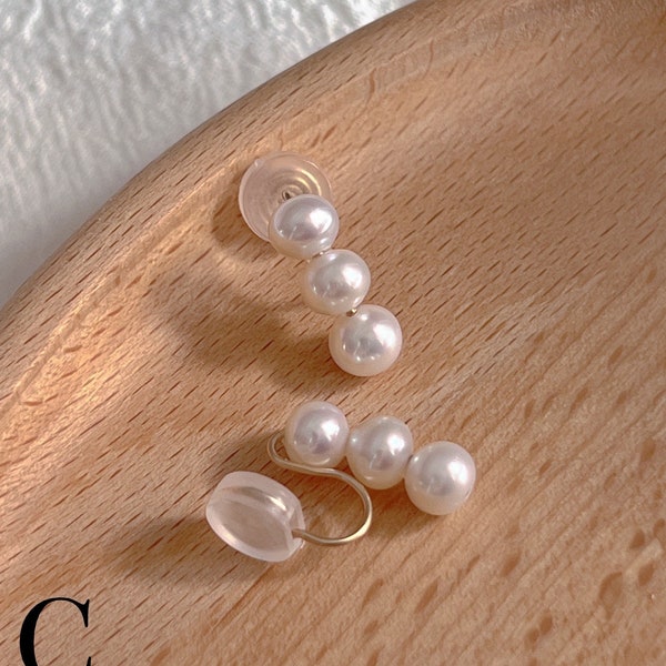 Real Pearl Clip-on Earring | No Pain Freshwater Pearl Ear Clip | U Spiral Shaped Ear Clip | Comfortable Non Pierced Ear Clip