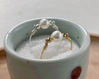 Freshwater Pearl Beaded Ring | Wire Wrapped Pearl Dainty Ring | Gold Filled Pearl Ring | Sterling Silver Pearl Ring | Minimal Pearl Ring