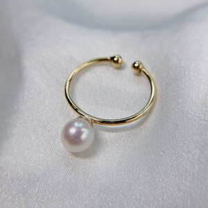 Single Freshwater Pearl Ring | Real Pearl Open Ring | Round Pearl Dainty Ring 14k Gold Plated | Simple Small Pearl Stacking Ring