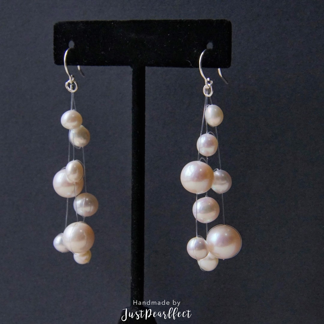 Illusion Pearl Earring Floating Pearl Earring Genuine Pearl Wedding