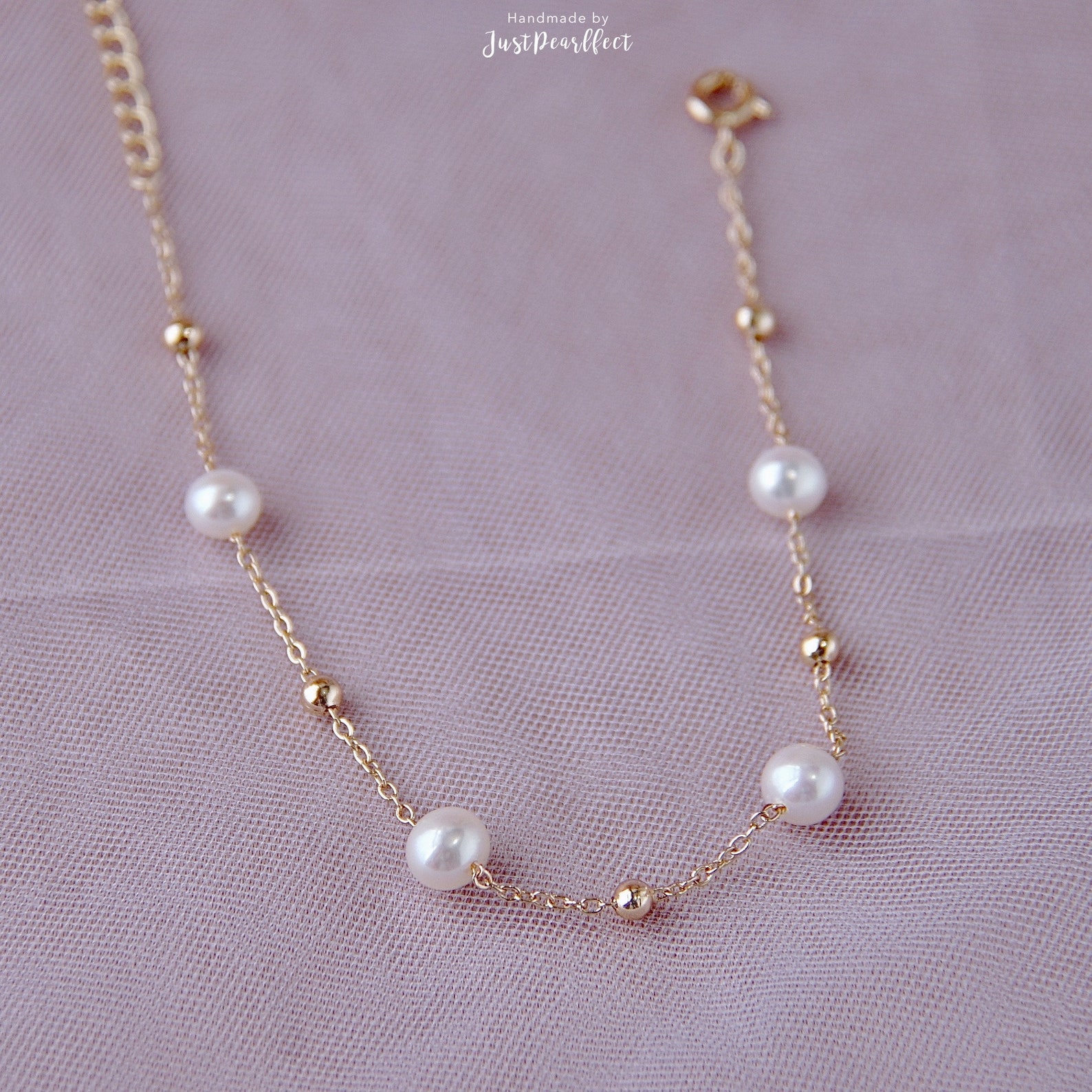 Pearl Charm Station Bracelet