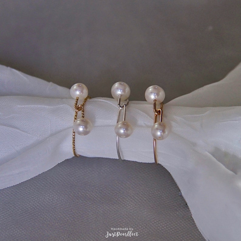 Silver Dainty Ring Twisted Pearl Ring Minimal Gold Filled Ring Small Pearl Ring Double Freshwater Pearl Ring