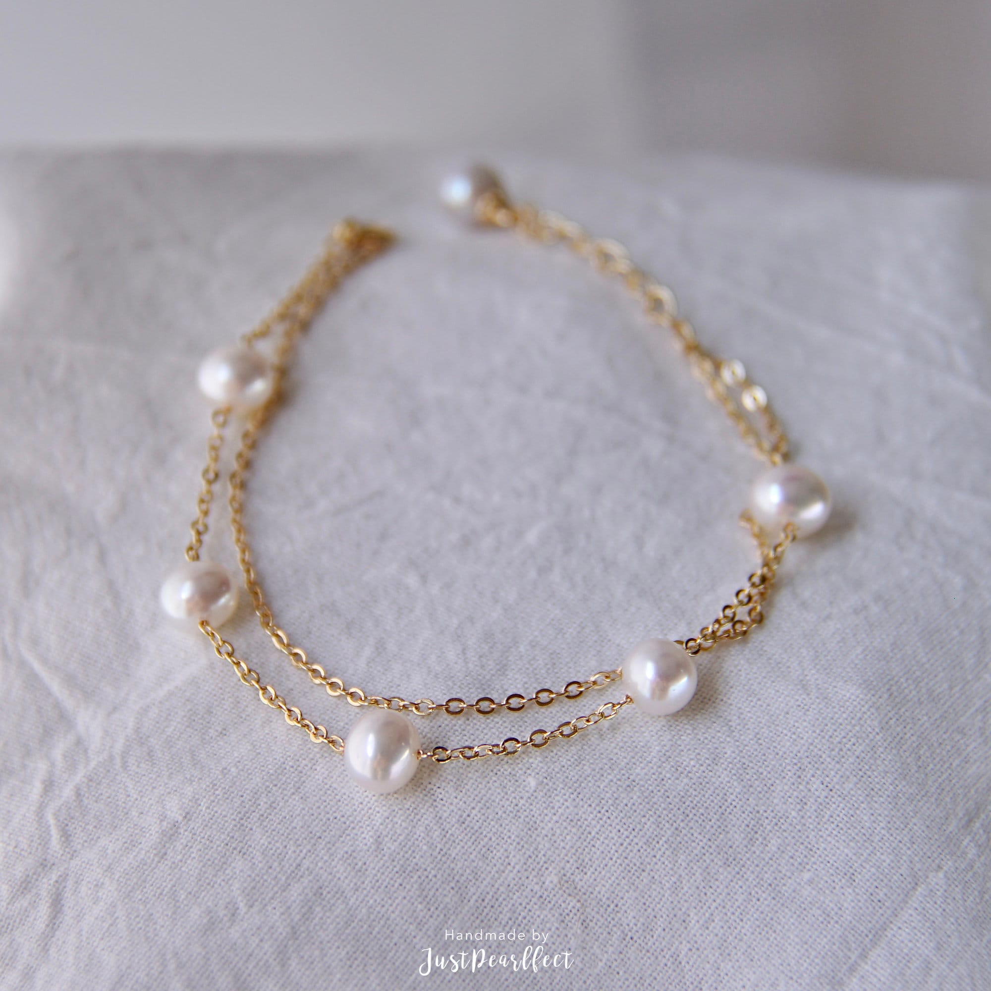【TATIANA】Pearl and Petit Cubic Ball Chain Bracelet〜2点SET Pearl – Tatiana M Designs