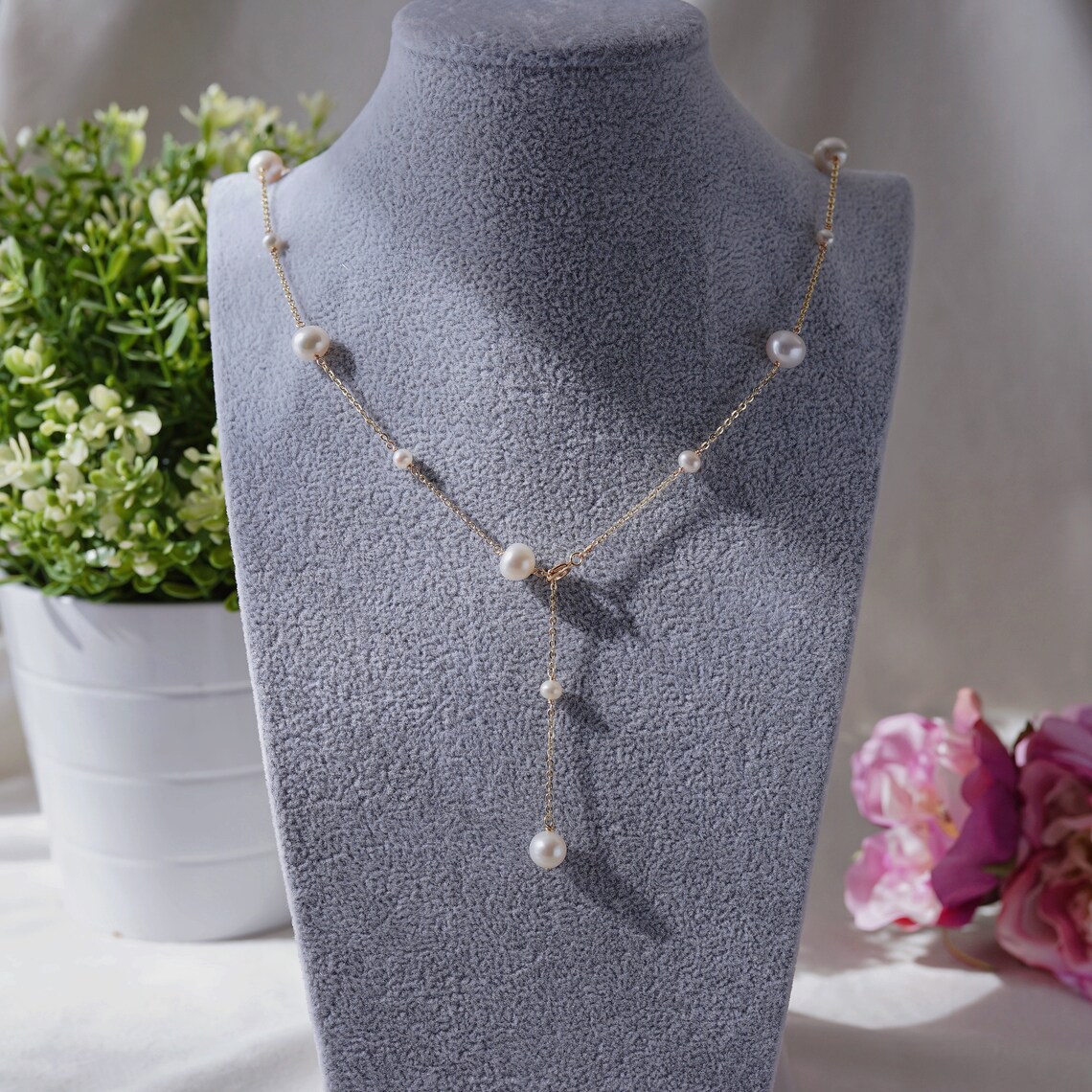 Pearl Station & Cylinder Necklace
