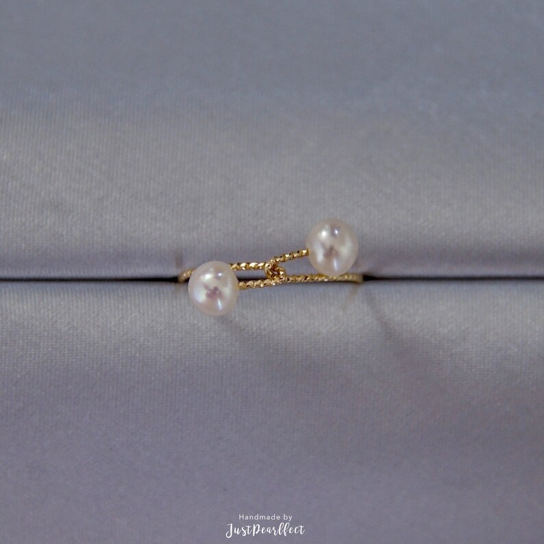 Silver Dainty Ring Twisted Pearl Ring Minimal Gold Filled Ring Small Pearl Ring Double Freshwater Pearl Ring