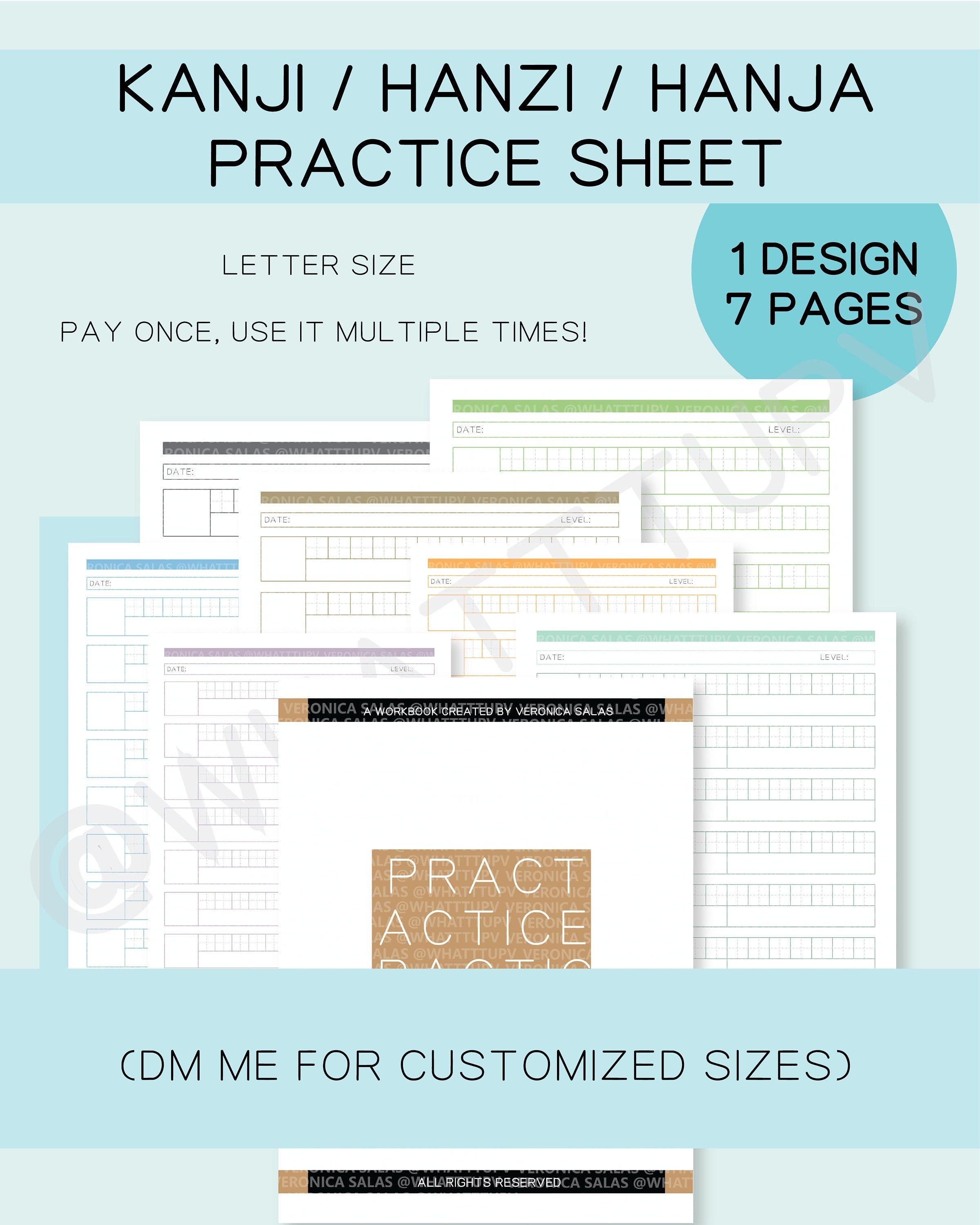 printable kanji hanja hanzi writing practice worksheet etsy australia