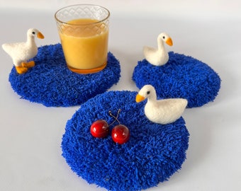 Blue lake with goose mug coasters Geese drink coaster Countryside decor Farm theme gifts