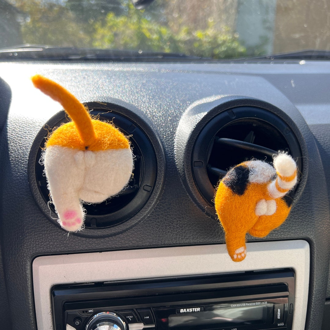 Stuck Cat Butt Car Vent Clip Needle Felted Butt Gag Cat Car Accessories