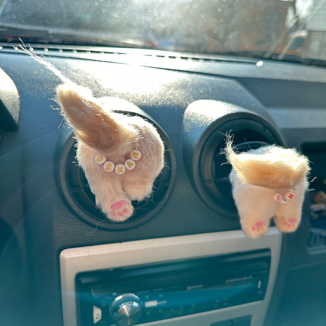 Fluffy Stuck Cat Butt Car Vent Clip Handmade Felted Personalized Cat