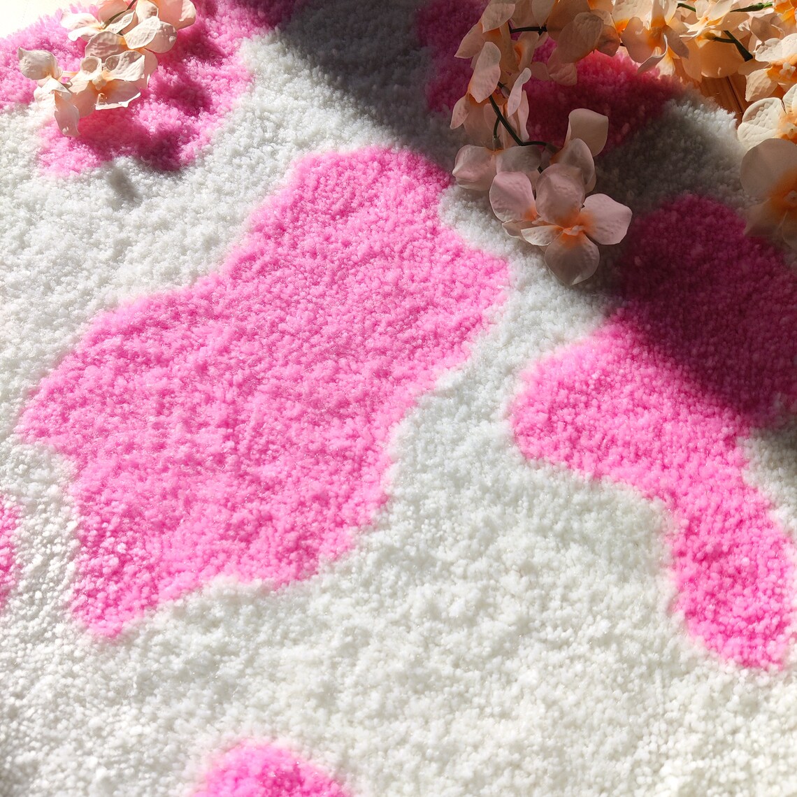 Pink Cow Print Rug Hand Tufted Rug Kawaii Bedroom Decor Pink Etsy