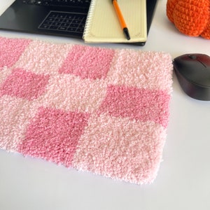 Pink Checkered Keyboard Rug Light Pink Hand Tufted Keyboard Pad ...