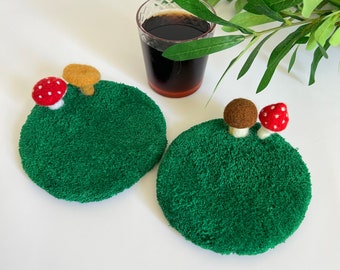 Ready to ship Cup coaster with mushrooms Set of 2 Hand-tufted cup coaster Mushroom lover gift Cottagecore decor for bedroom