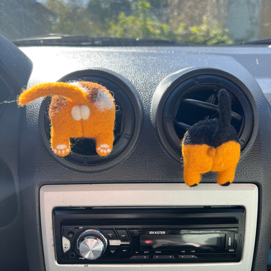Stuck Cat Butt Car Vent Clip Needle Felted Butt Gag Cat Car Accessories