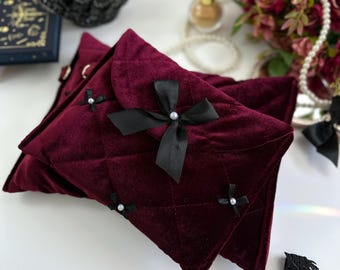 Burgundy Velvet Book Sleeve – Gothic Dark Academia Cover with Magnetic Closure